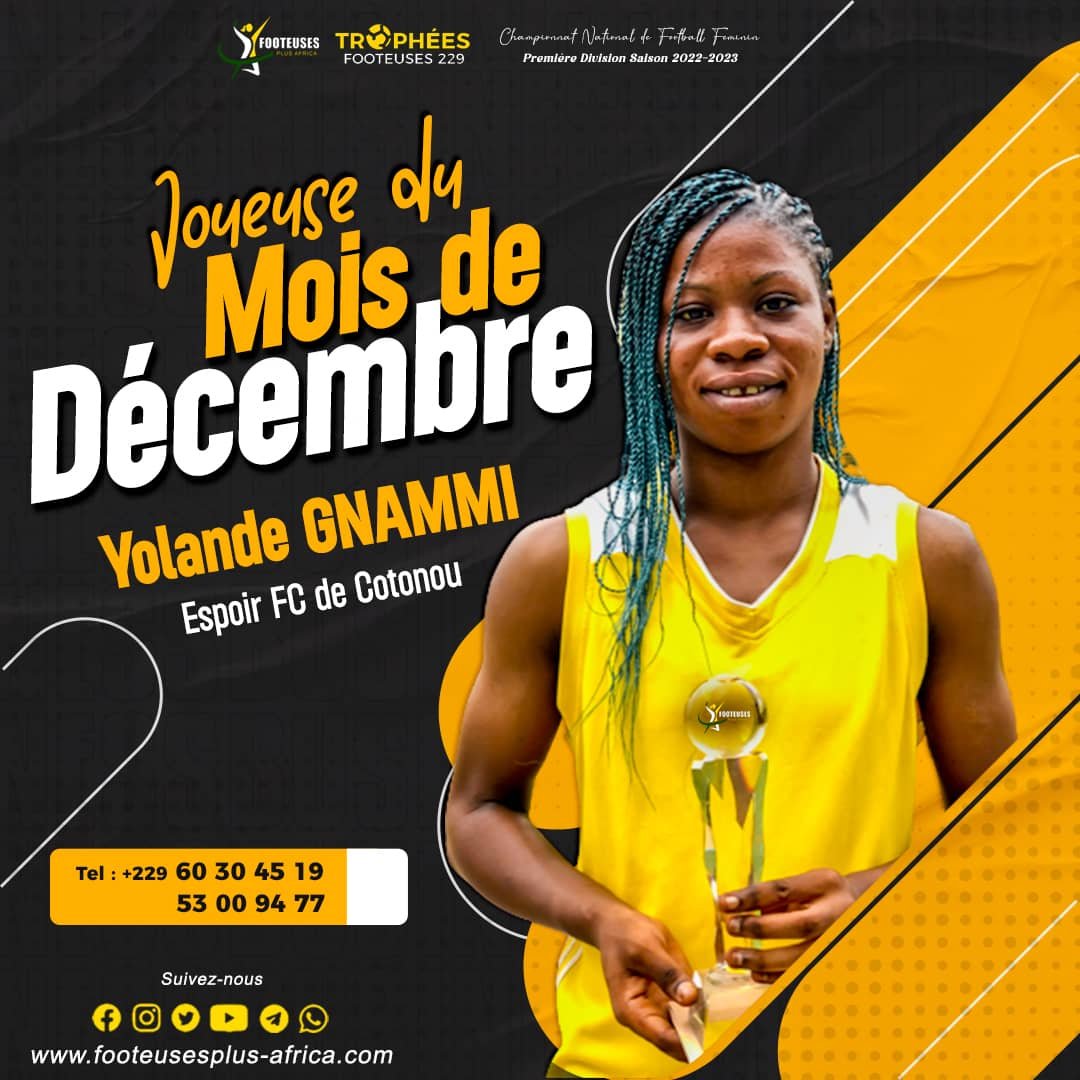Bénin : Foot-Euses+ Africa distingue Yolande Gnammi, meilleure joueuse du mois de décembre 2022