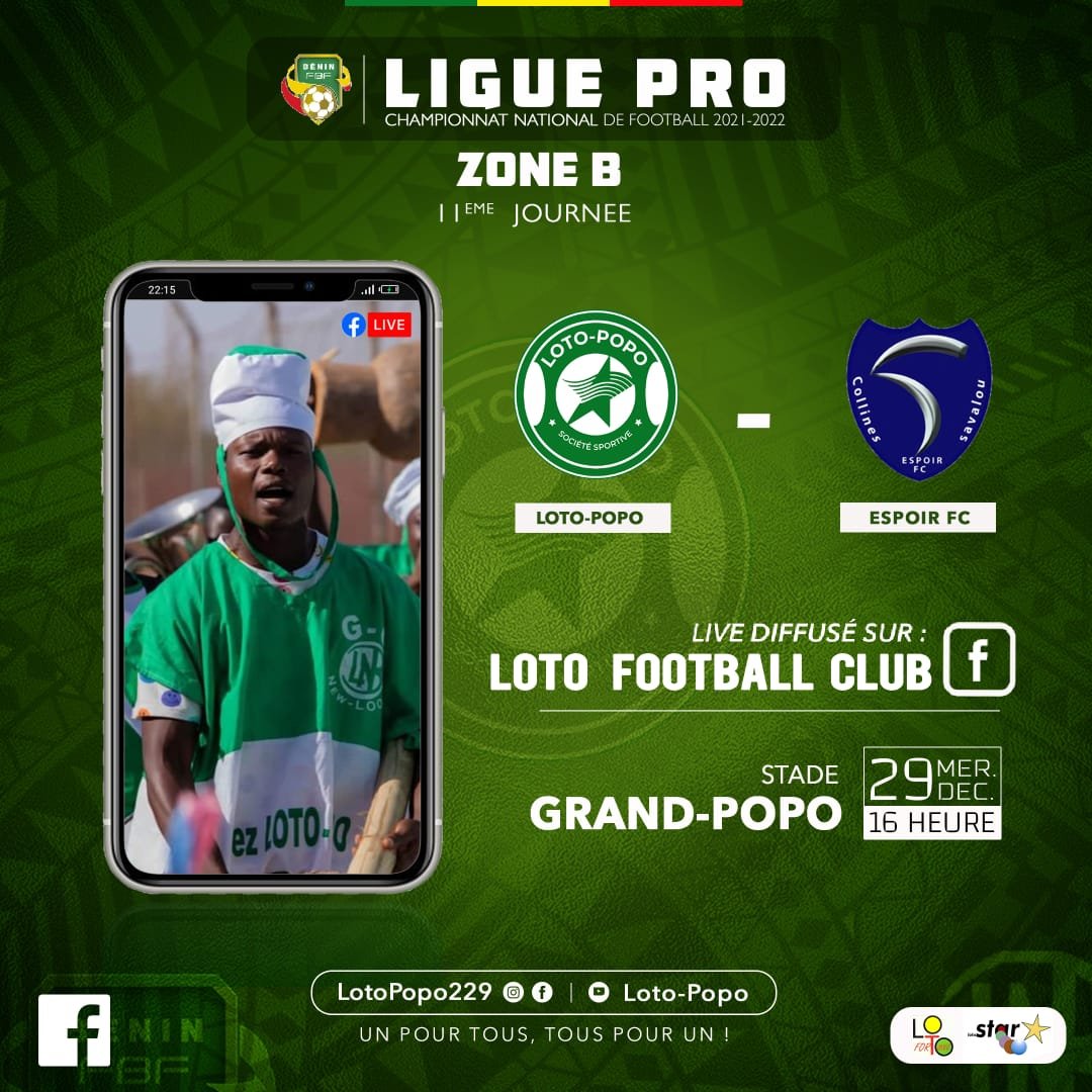 Bénin Ligue Pro, J11 : Loto Fc vs Espoir Fc en direct (Vidéo)
